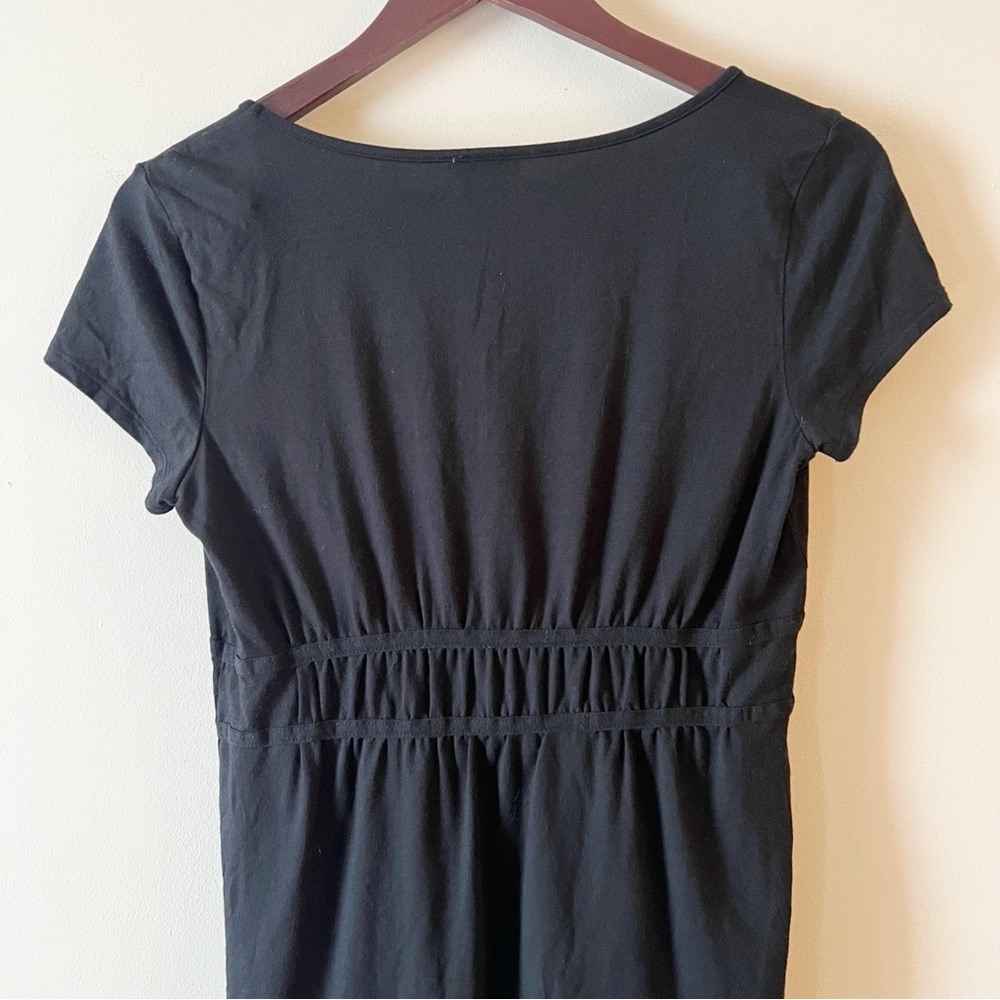 Ann Taylor Modal Black Short Sleeve Top Ruched Front Size Small Round Neck - Picture 6 of 8